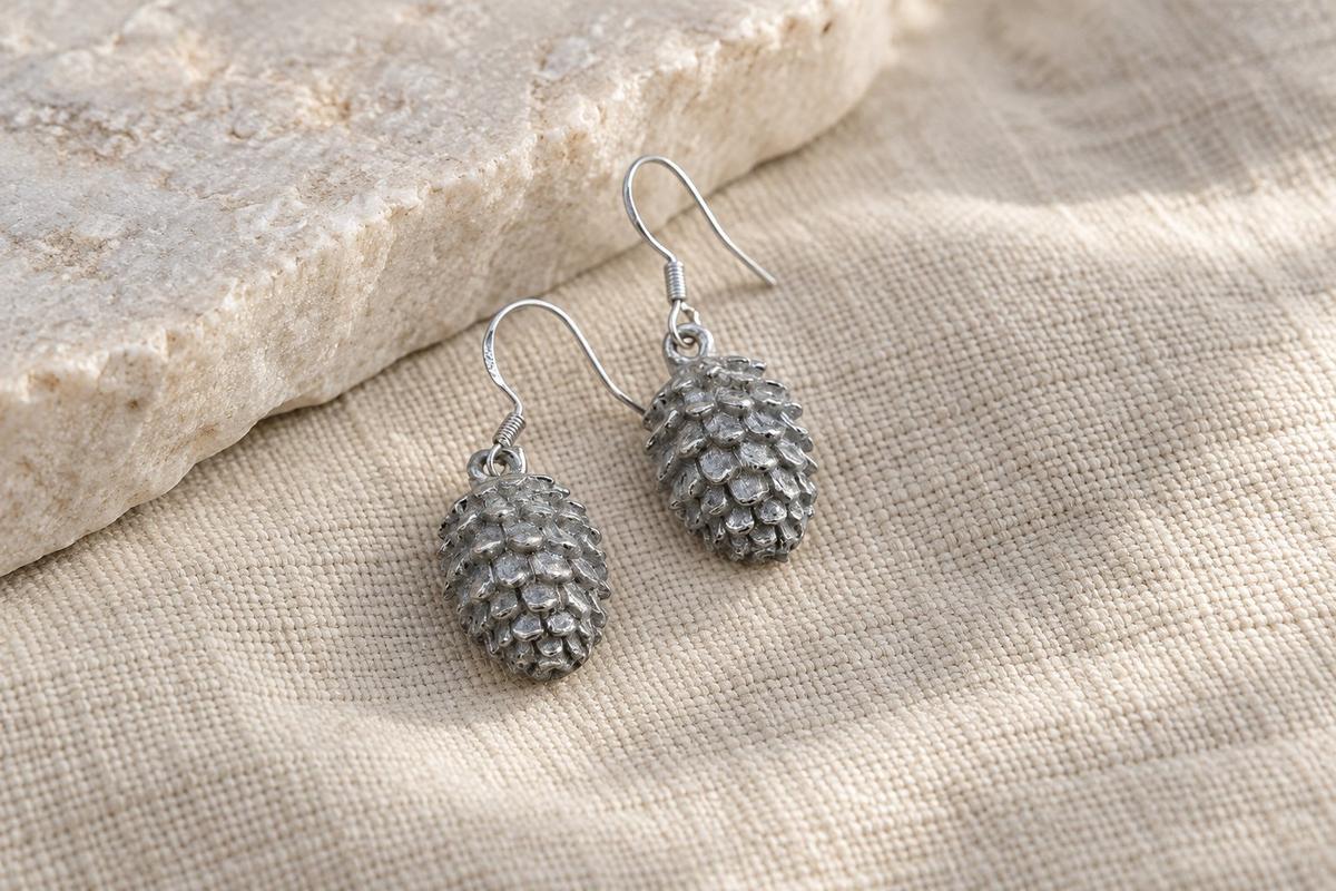 Tin Pinecone Design Earrings - Anniversary or Birthday Gift