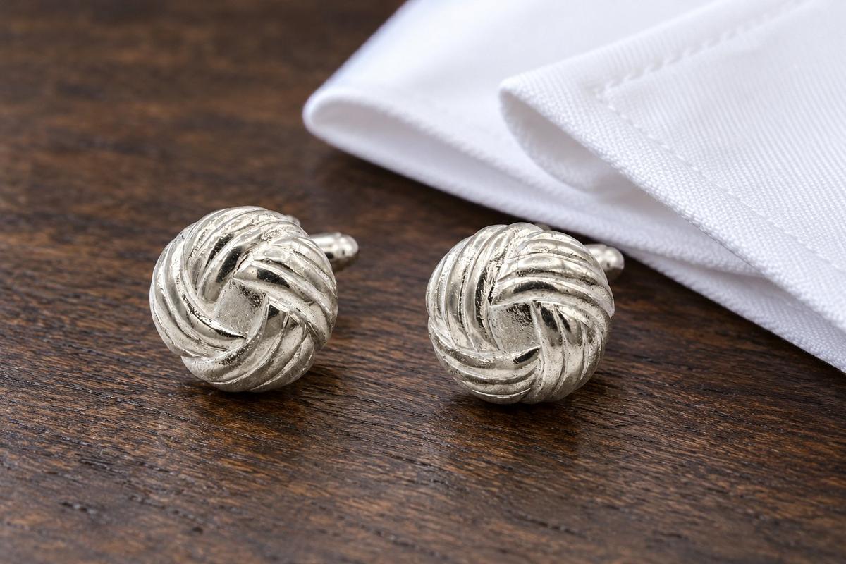 Celtic Knot Effect Tin Cufflinks - 10th Wedding Anniversary Mens gift