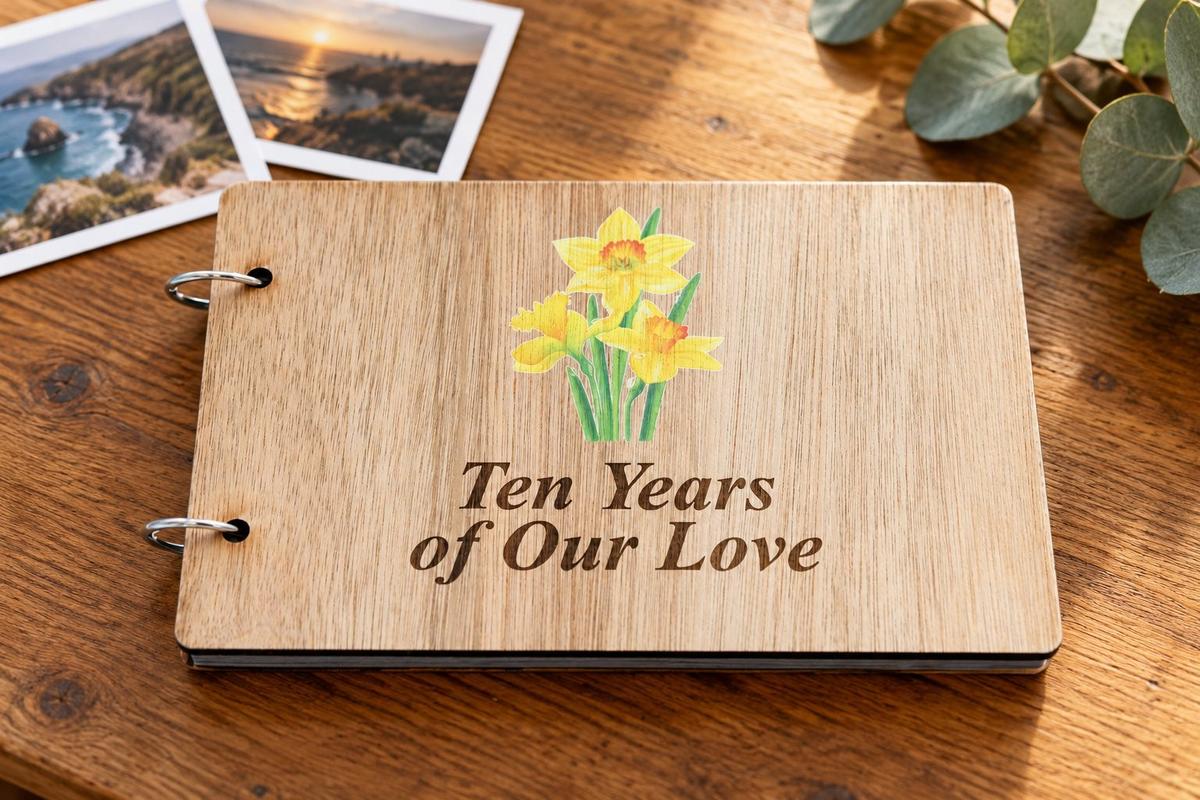Colour Daffodil 'Ten Years Of Our Love' - Scrapbook, Photo album or Notebook Idea For 10th Anniversary