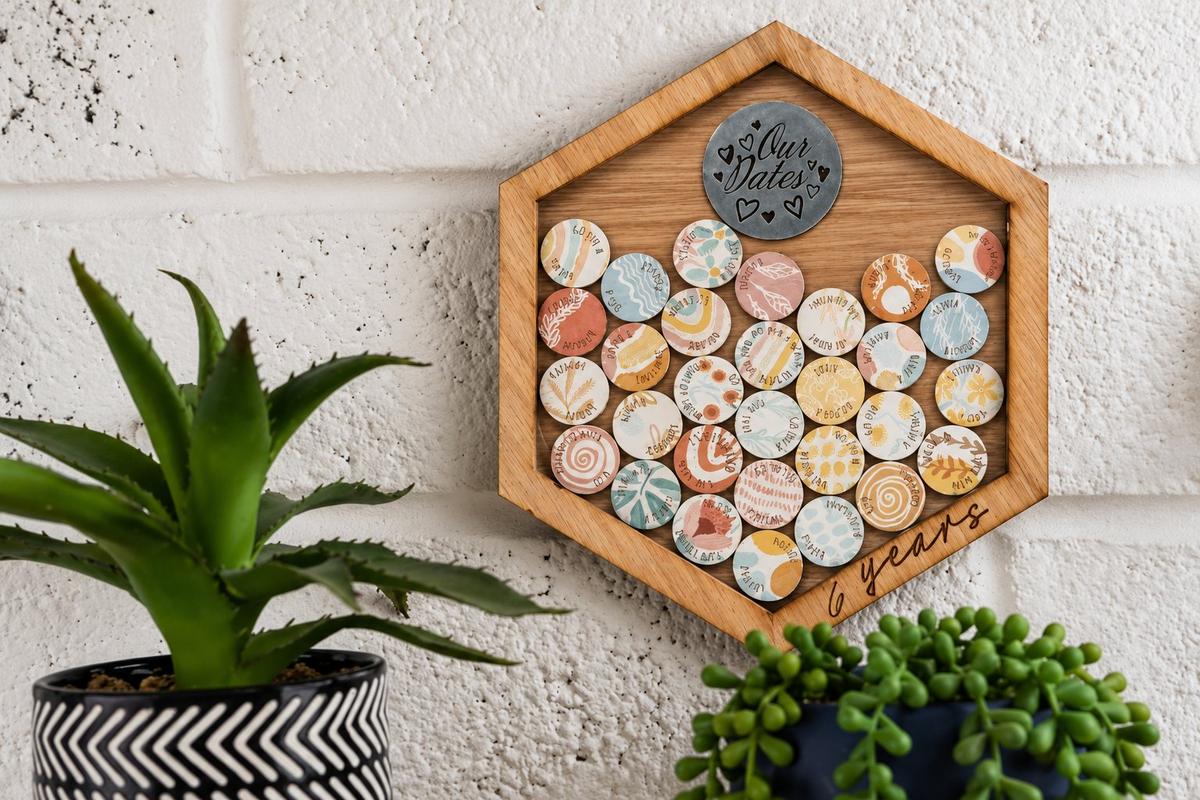 6th Anniversary Date Night Token Hanging Frame Ornament - Create 20 6th Anniversary Date Night Memories to Display (datenightframe06)