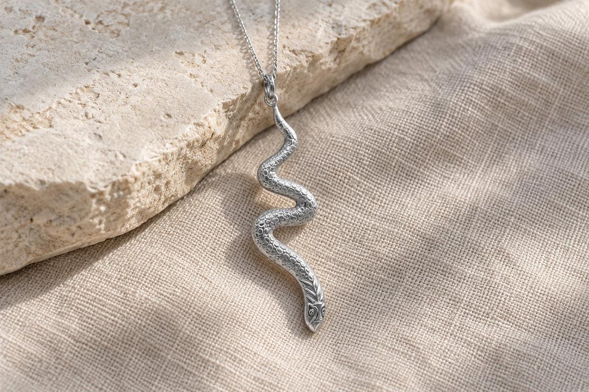 Tin Snake Pendant/Necklace - 10th Wedding Anniversary. Birthday.