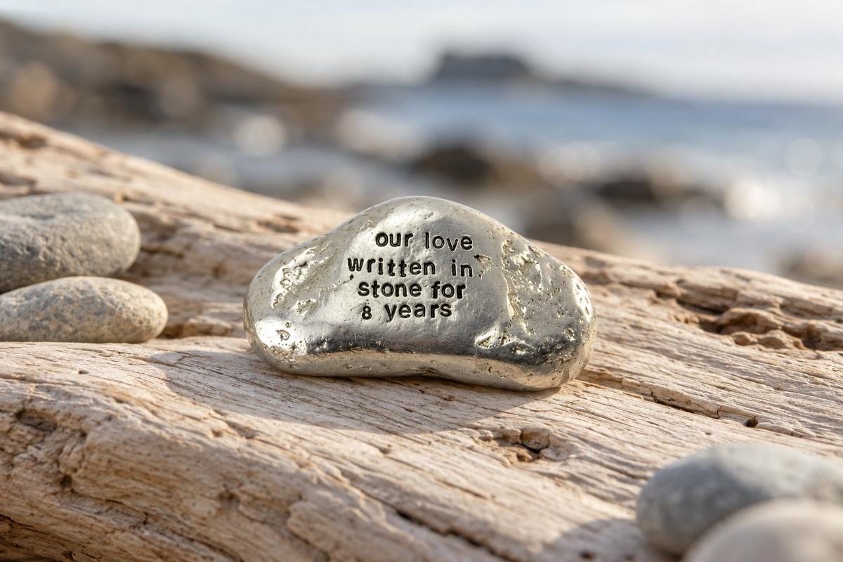 Our Love Written in Stone for 8 Year - Quality Tin Rock for your Anniversary