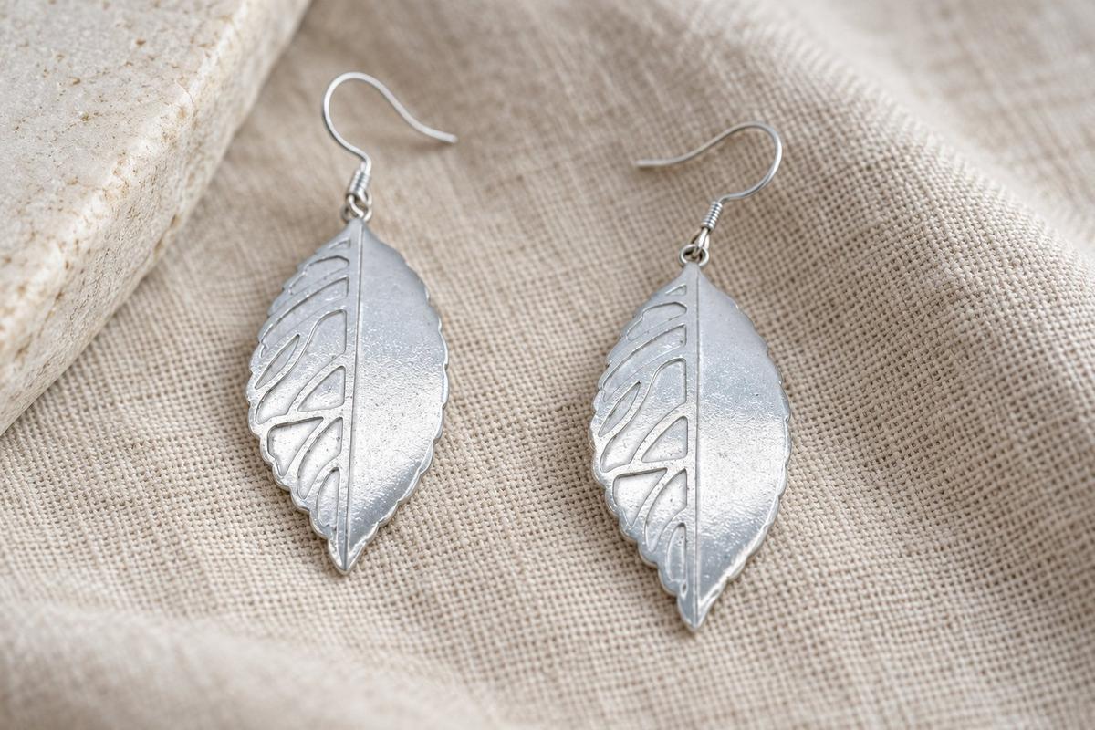 Tin Leaf Design Earrings - Anniversary or Birthday Gift