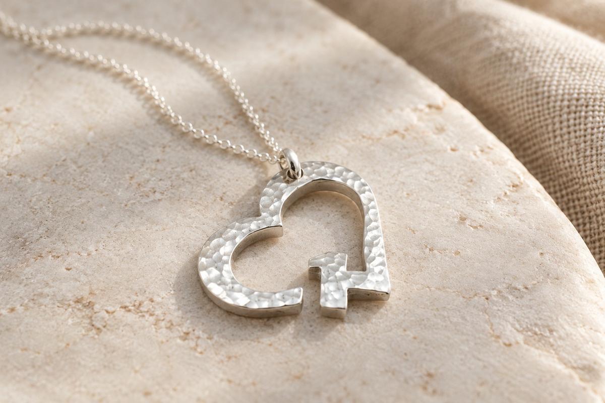 1st Anniversary Beaten Heart Pendant with Sterling Silver Chain