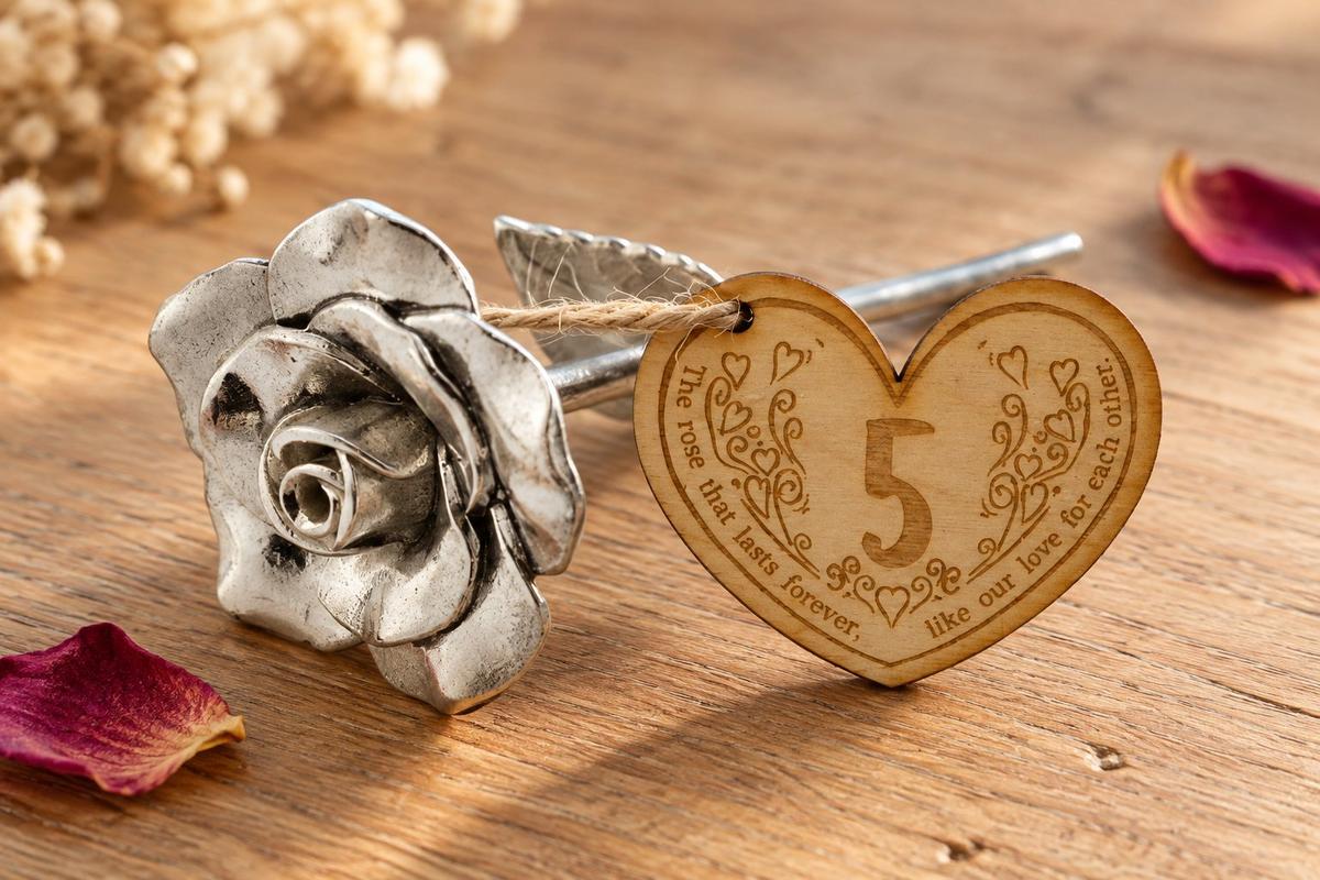 5th Anniversary Forever Rose with Wooden Token