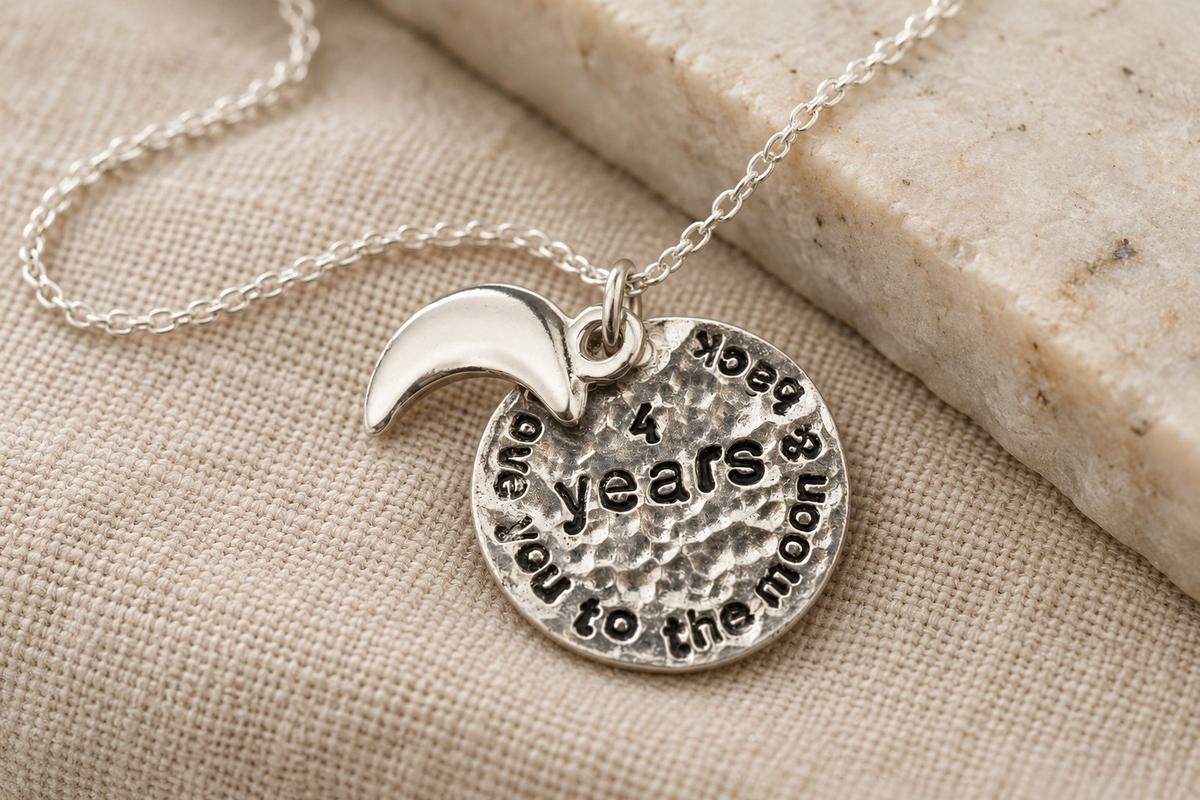 I Love You To The Moon & Back Necklace - Rustic 4th Anniversary Gift