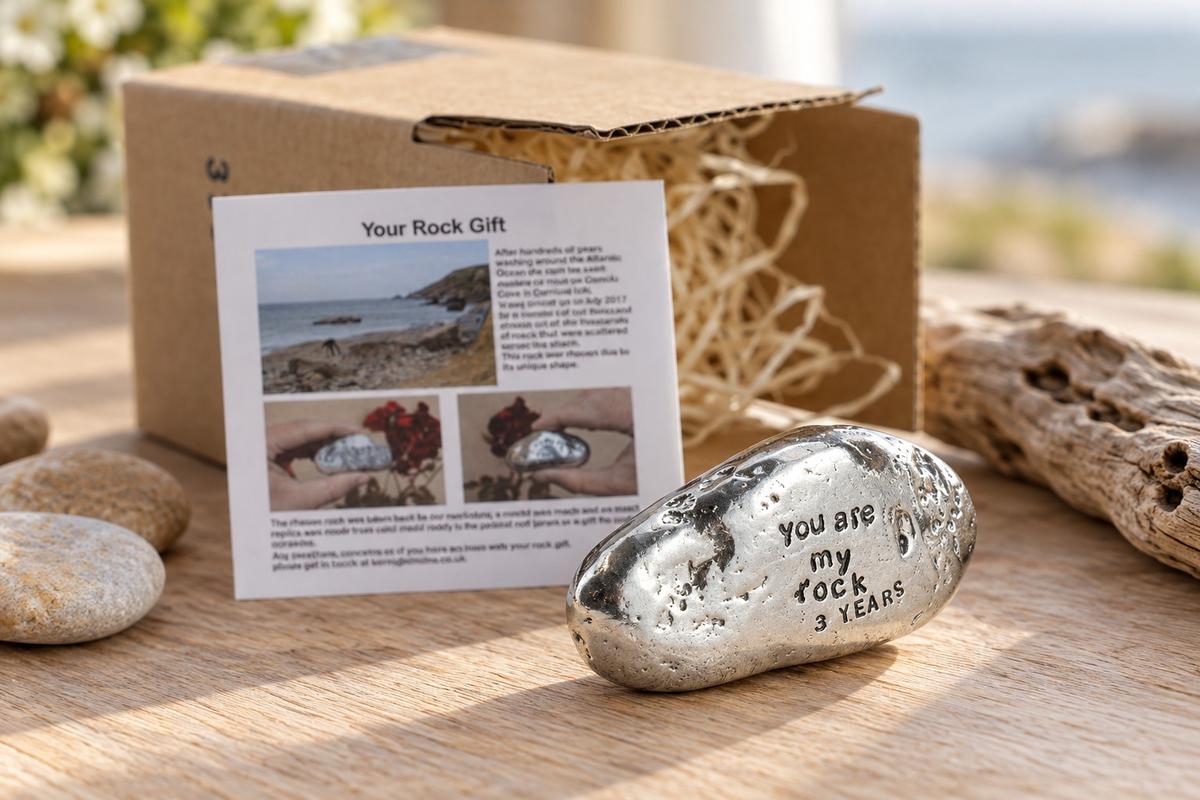 3rd Anniversary You Are My Rock Gift Idea - Solid Metal Heavy Polished Rock Gift for 3 Year Anniversary