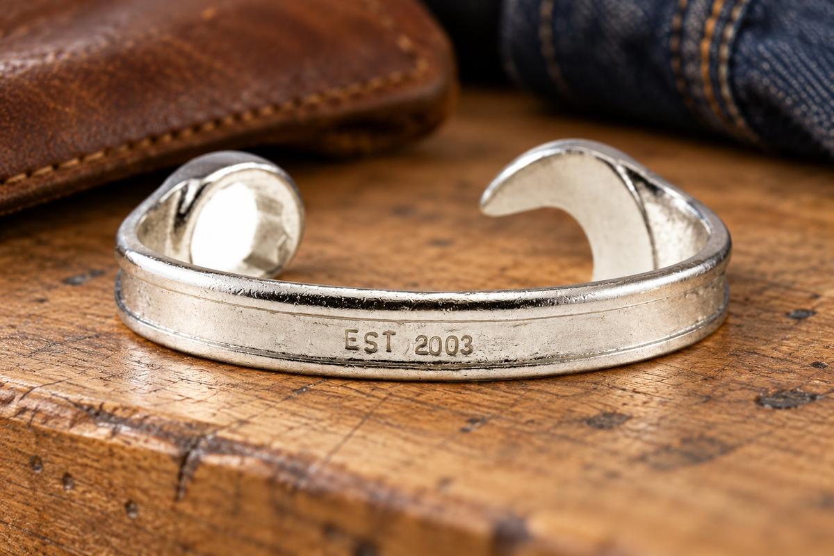 Established 2003 23rd Wedding Anniversary Gift - Spanner Wrench Bangle Bracelet Stamped With EST 2003