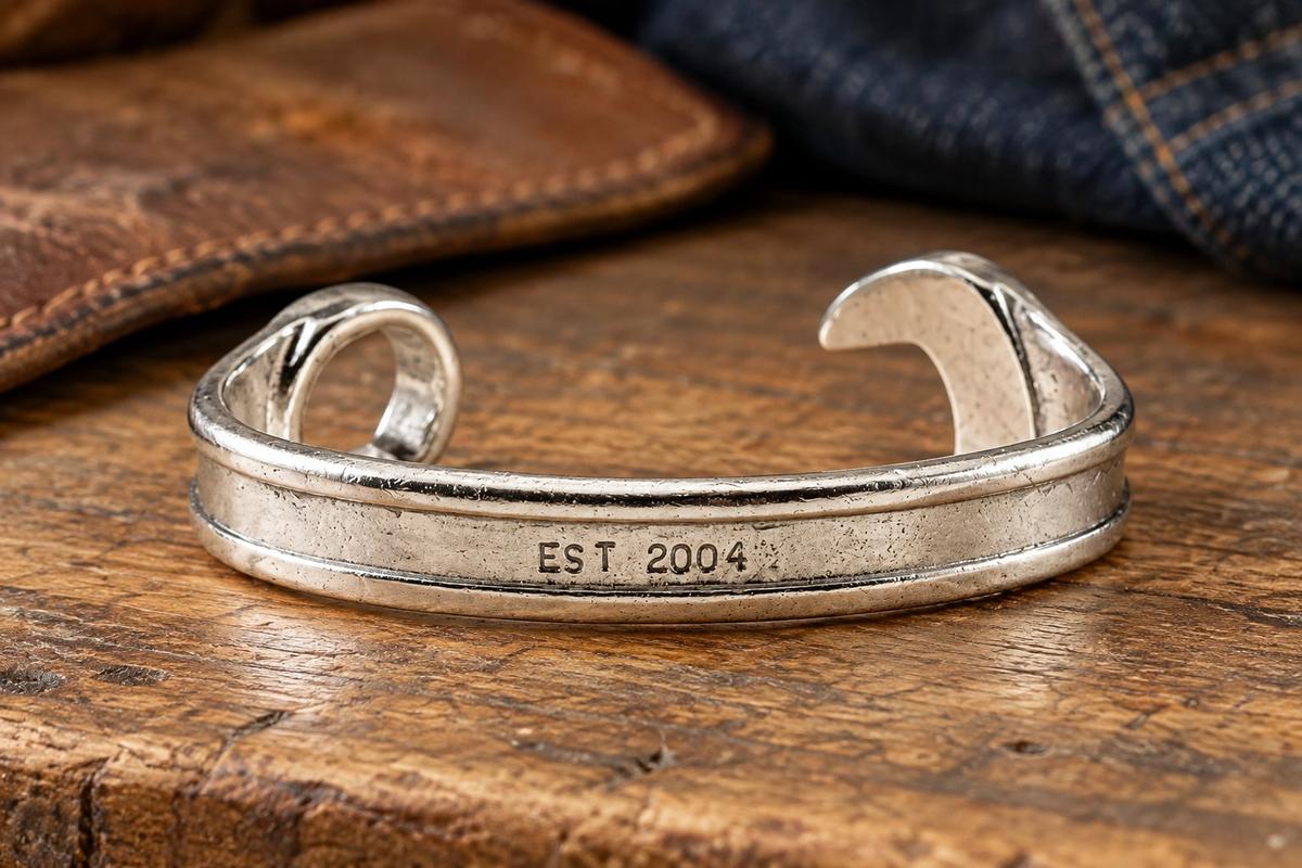 Established 2004 22nd Wedding Anniversary Gift - Spanner Wrench Bangle Bracelet Stamped With EST 2004
