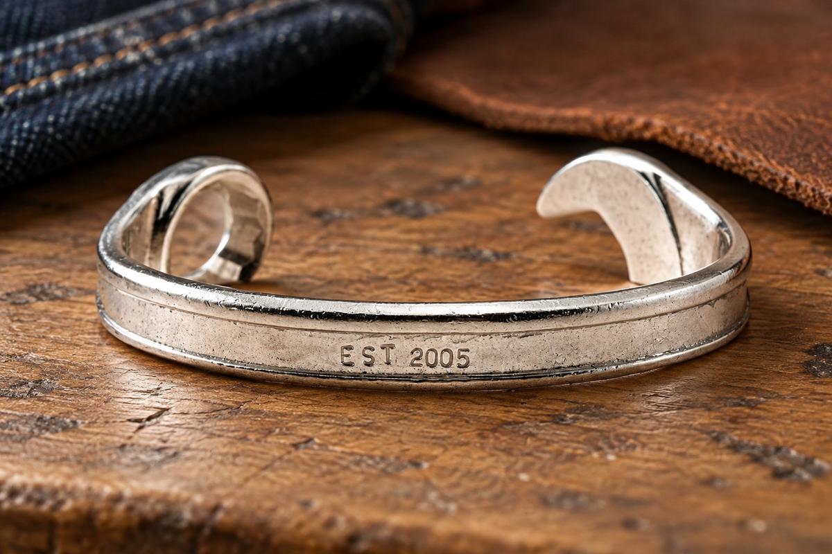 Established 2005 21st Wedding Anniversary Gift - Spanner Wrench Bangle Bracelet Stamped With EST 2005