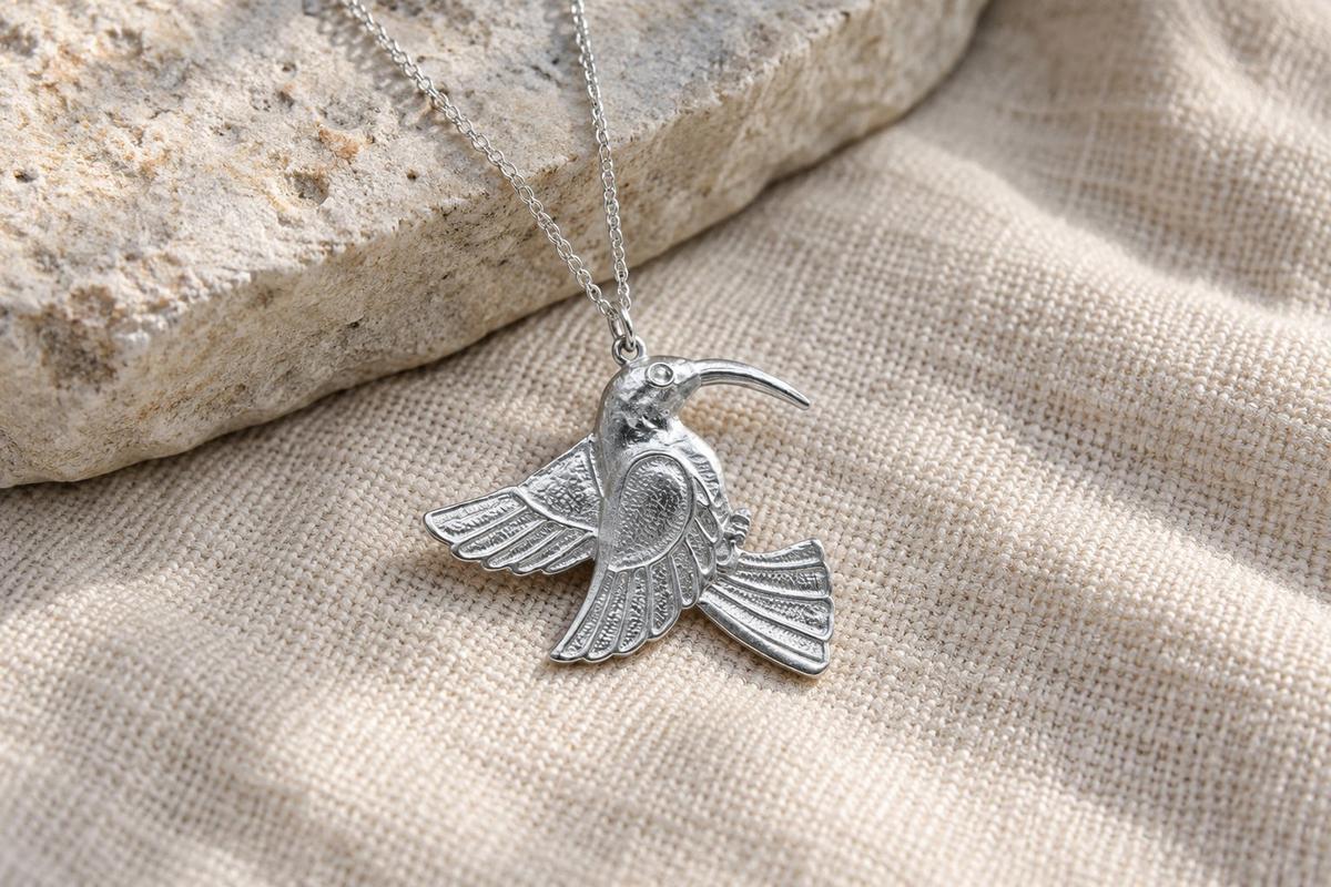 Tin Hummingbird Pendant/Necklace - 10th Wedding Anniversary. Birthday. Bird Necklace.