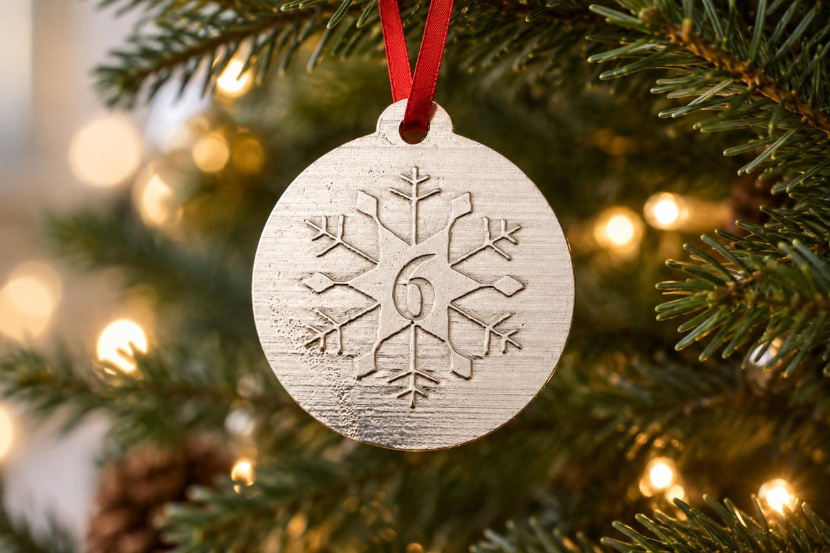 6th Christmas Snowflake Metal Decoration - 6th Anniversary Idea