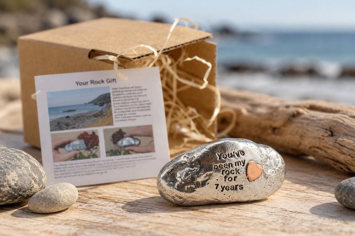 You've Been My Rock For 7 Years - Solid 7th Anniversary Metal Rock With Copper Heart Inset - Heavy Rock Gift