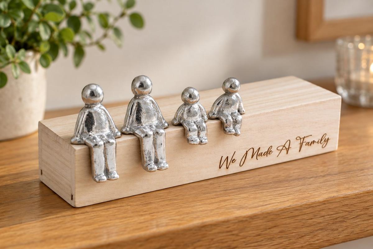 We Made a Family Sculpture Figurines - Birthday, Anniversary, New Baby, Wedding | Wooden Box Size & Grain Will Vary