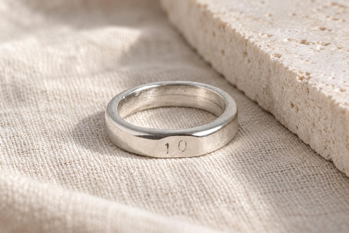 10 Years Wedding Anniversary 10 Stamped Signet Ring For Her - 100% Pure Tin