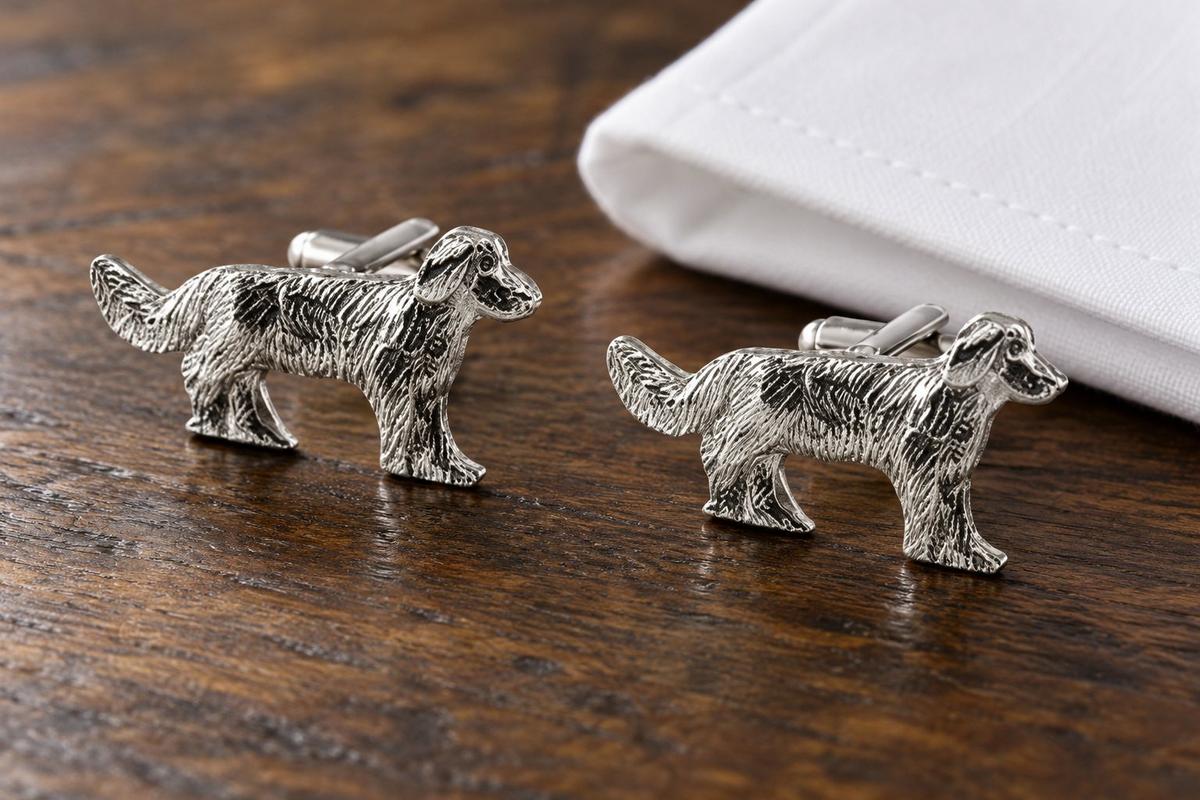 Golden Retriever Dog Cufflinks – 10th Wedding Anniversary Gift | Handmade in Cornwall