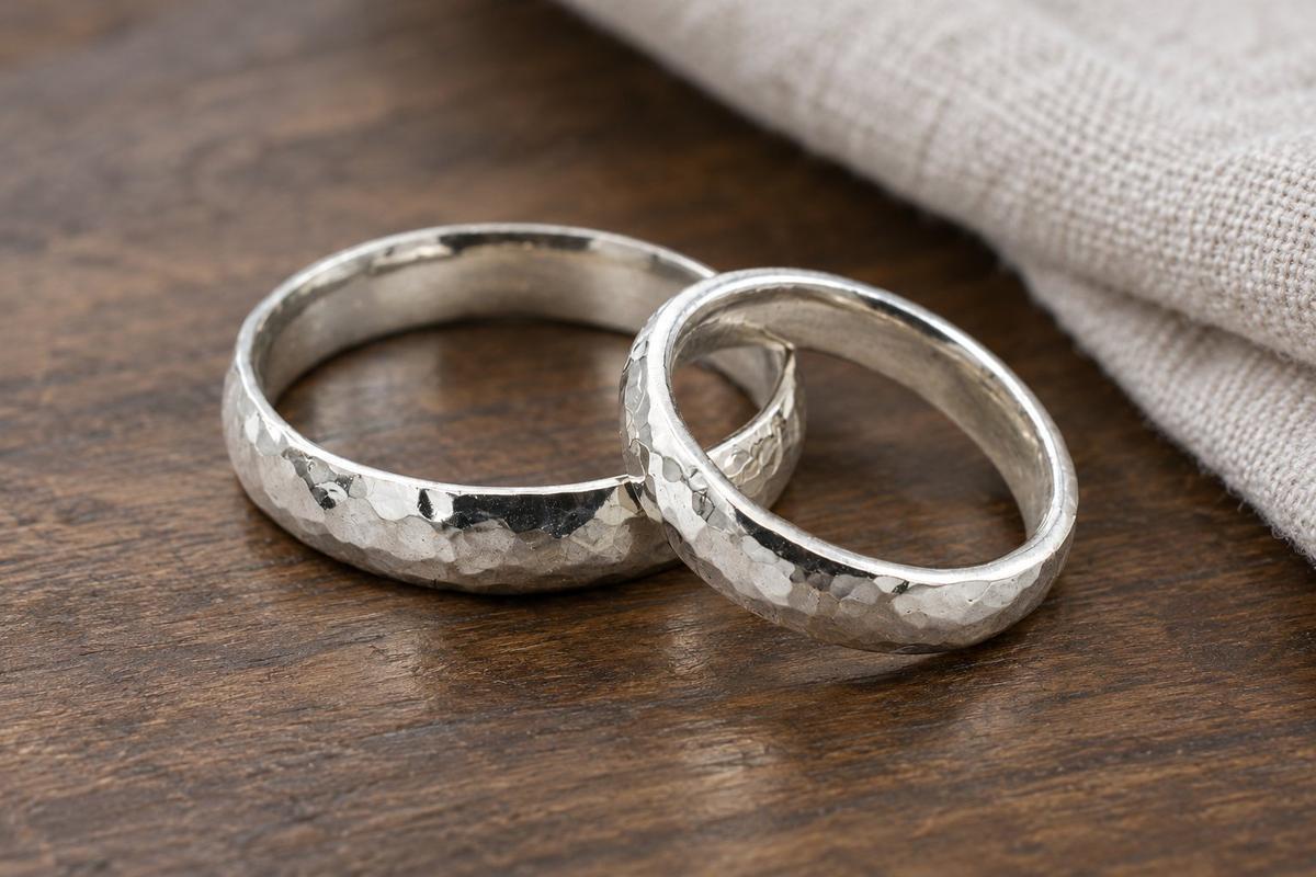 His and Hers Beaten 100% Pure Tin Rings perfect 10th Anniversary gift
