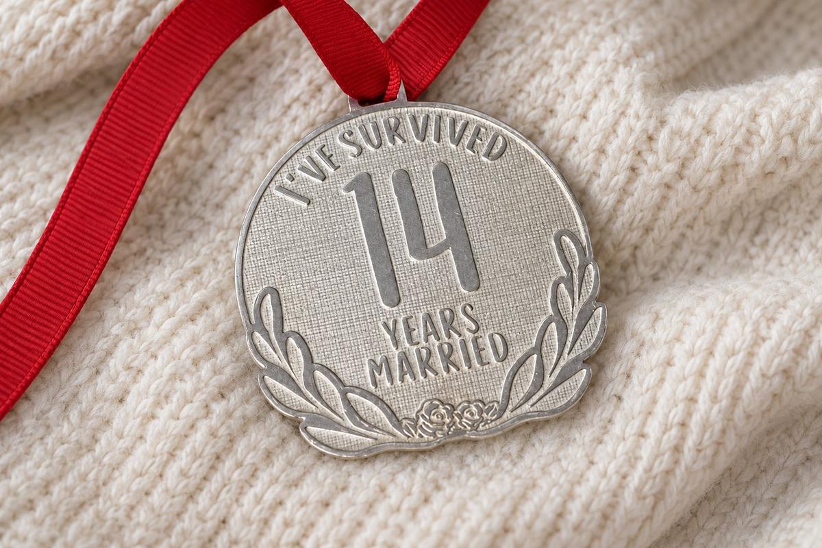 I've Survived 14 Years Married | Anniversary Medal with Sarcastic Phrase