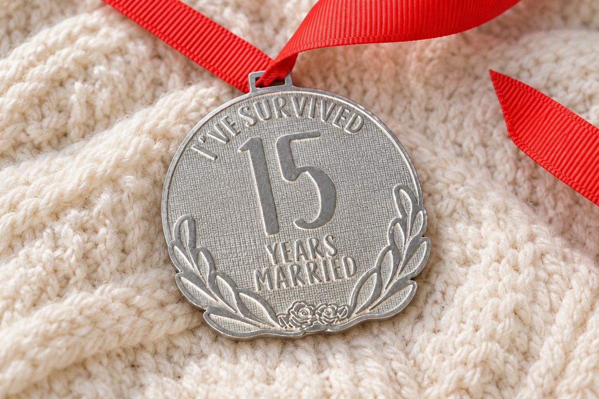 I've Survived 15 Years Married | Anniversary Medal with Sarcastic Phrase