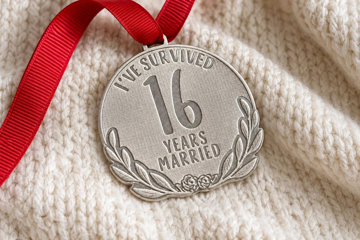 I've Survived 16 Years Married | Anniversary Medal with Sarcastic Phrase