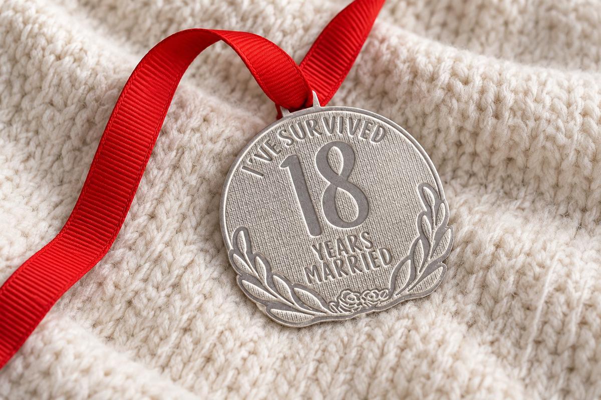 I've Survived 18 Years Married | Anniversary Medal with Sarcastic Phrase