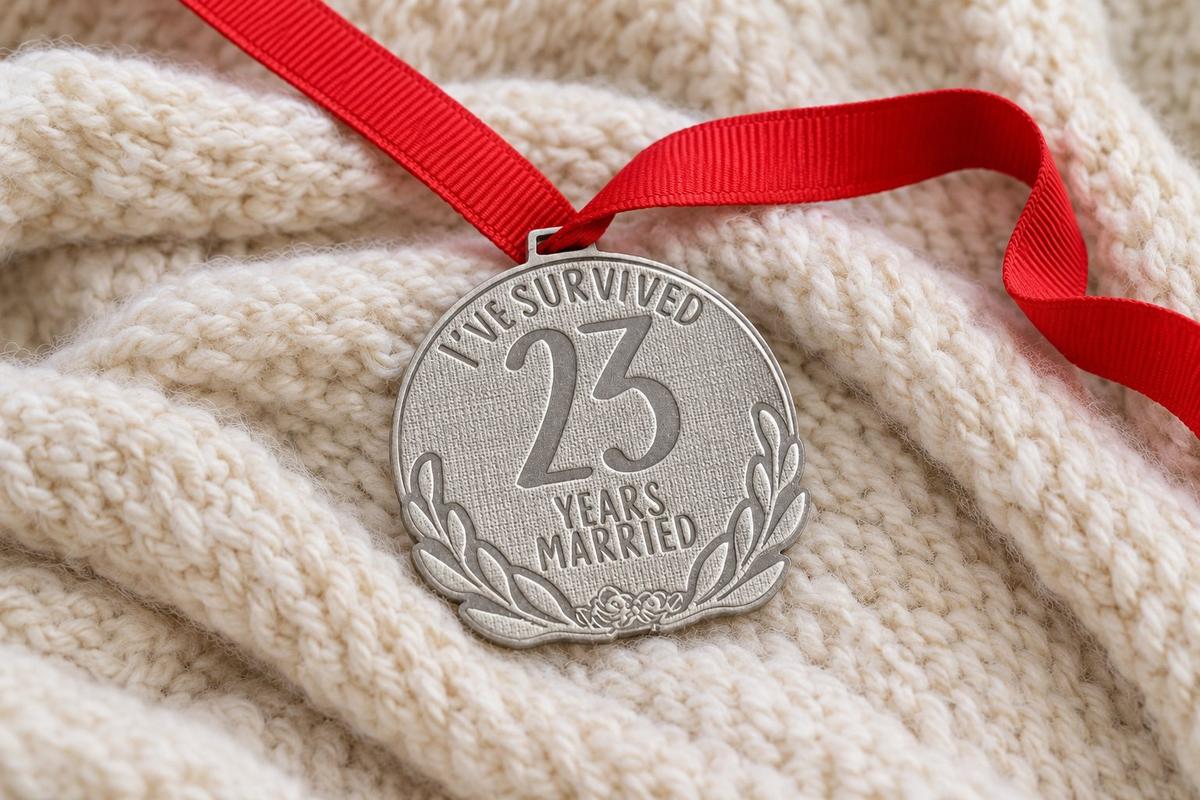I've Survived 23 Years Married | Anniversary Medal with Sarcastic Phrase