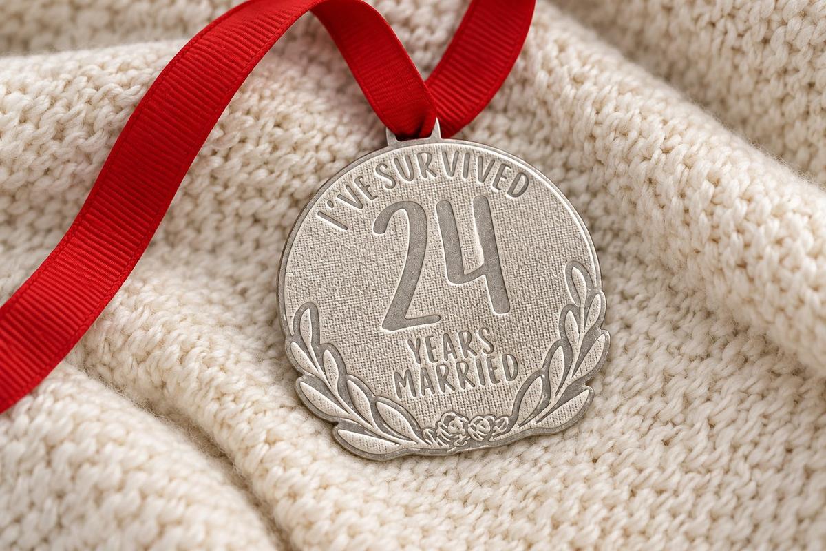 I've Survived 24 Years Married | Anniversary Medal with Sarcastic Phrase
