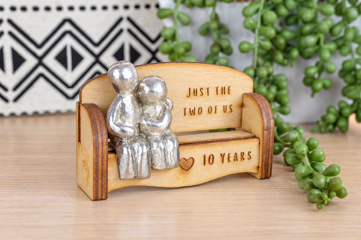 Just the two of us - 10 Years anniversary Gift Idea | Cuddling Couple on a Bench| I Love You Gift | Wooden Sofa Bench