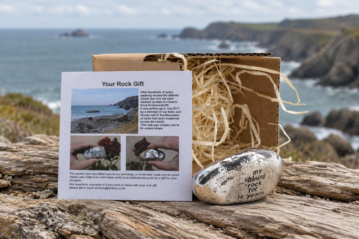 19 year anniversary gift — solid polished metal 'My Shining Rock' keepsake for the nineteenth anniversary, supplied in card box with story leaflet