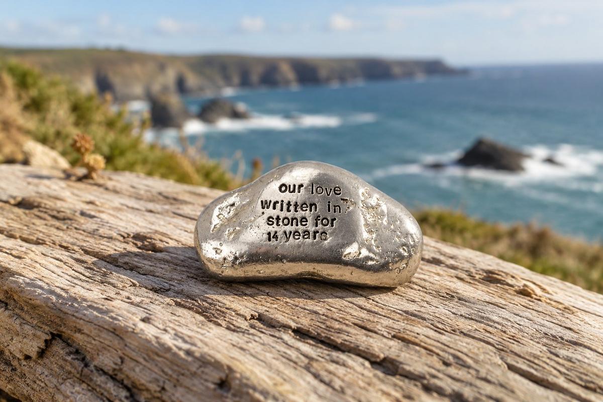Our Love Written in Stone for 14 Year - Quality Tin Rock for your Anniversary