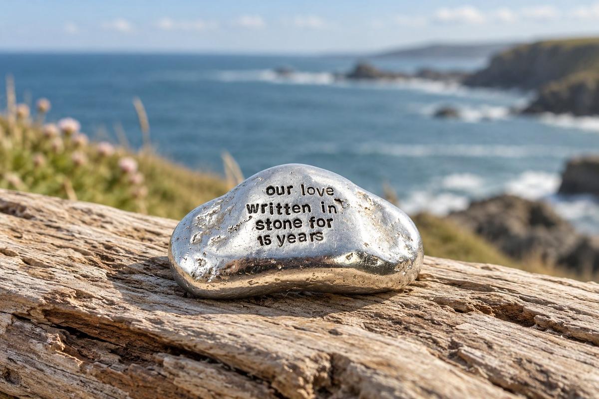 Our Love Written in Stone for 15 Year - Quality Tin Rock for your Anniversary