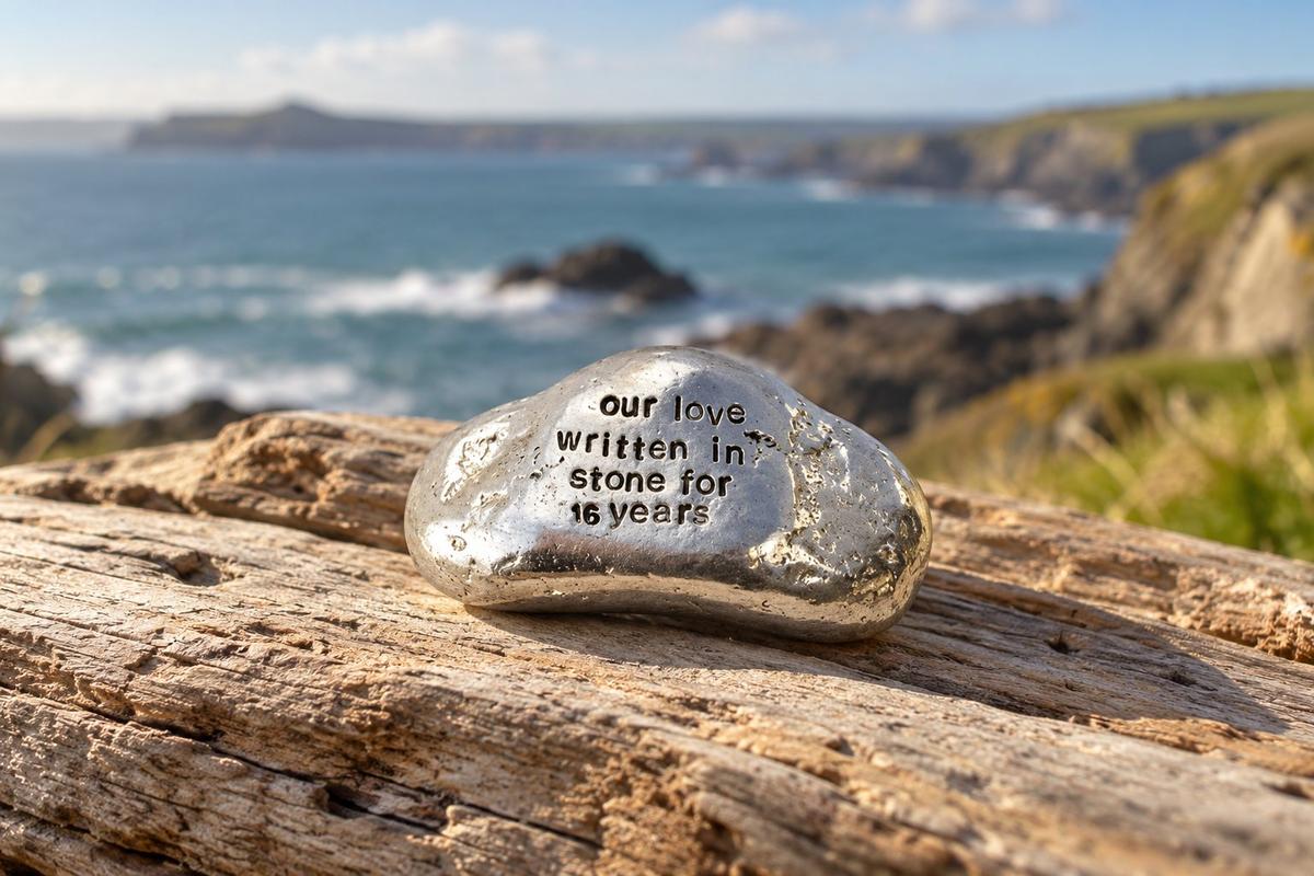 Our Love Written in Stone for 16 Year - Quality Tin Rock for your Anniversary