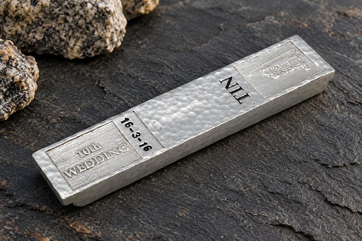 Personalised 10th Wedding Anniversary Tin Ingot 100% Pure Tin - 72 grammes
