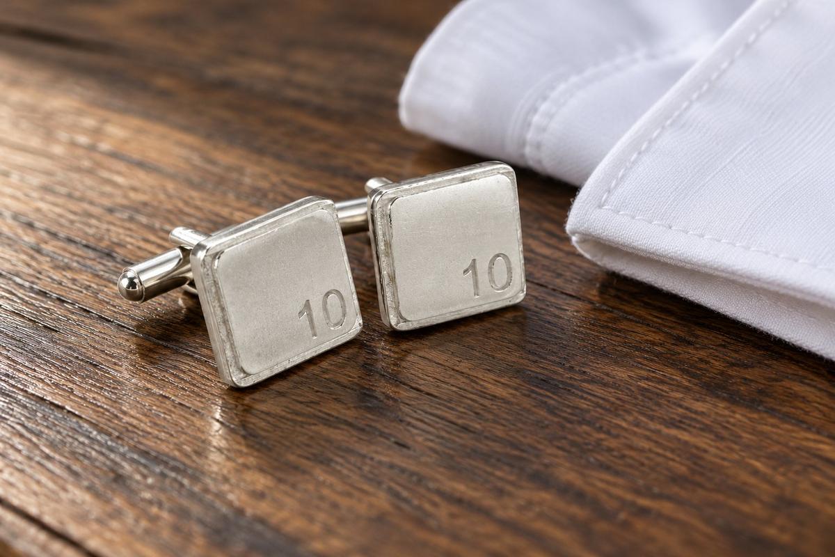 Polished Square Tin Cufflinks with '10' Engraved - 10th Anniversary