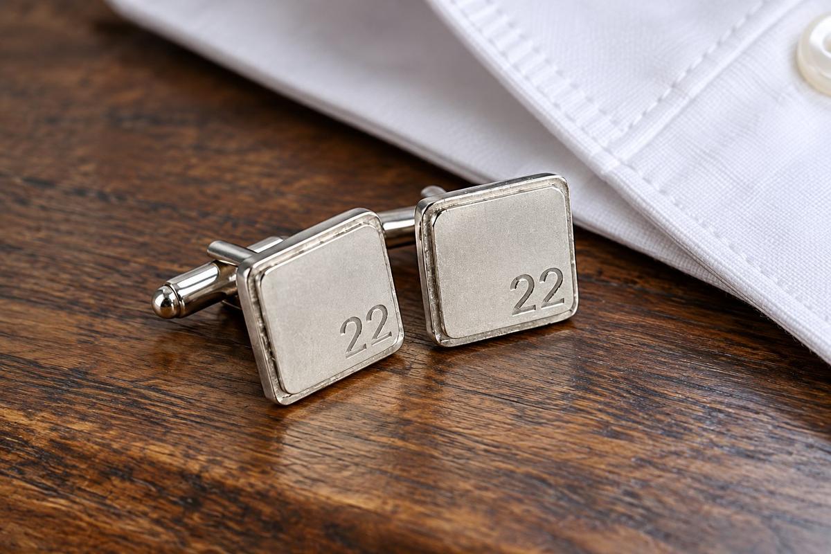 Polished Square Tin Cufflinks with '22' Engraved - 22nd Anniversary