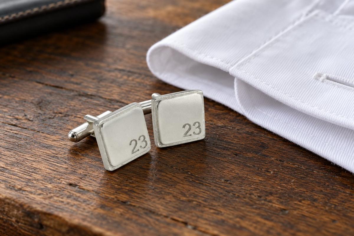 Polished Square Tin Cufflinks with '23' Engraved - 23rd Anniversary