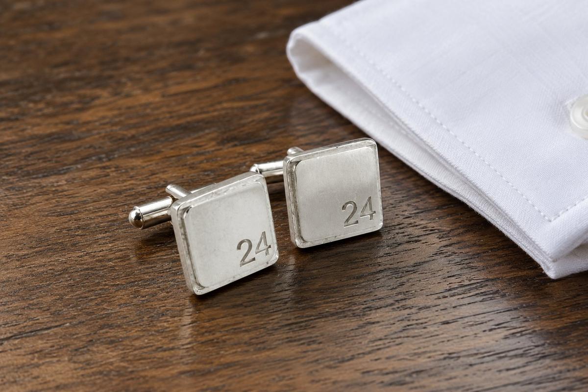 Polished Square Tin Cufflinks with '24' Engraved - 24th Anniversary