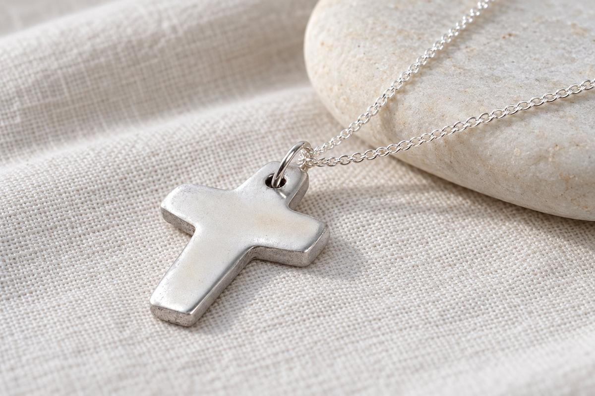Polished Tin Cross Necklace - 10th Anniversary Gift