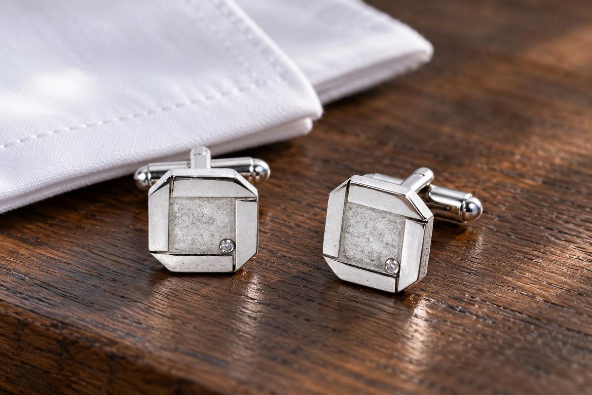 Rustic Tin & Diamond 10th Wedding Anniversary Cufflinks