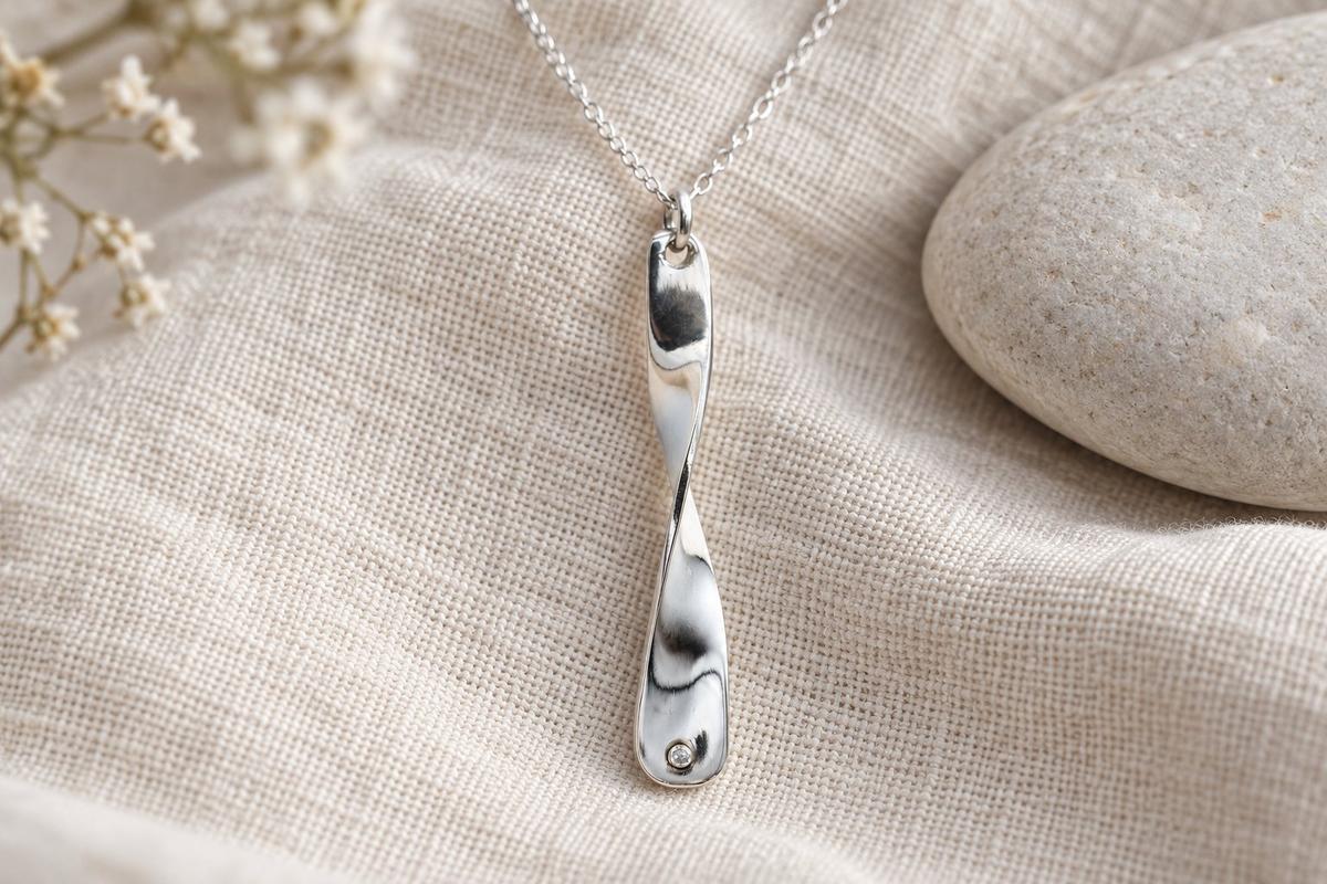 Ten Year Anniversary Tin and Diamond Twist Drop Pendant