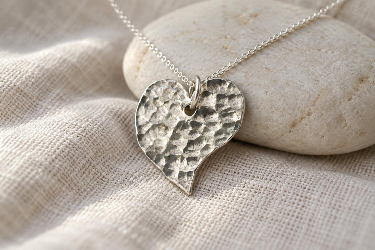 Tin 10 Years Anniversary Gift For Her - Off Shaped Heart Pendant.