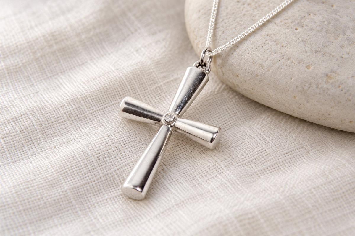 Tin 10th Anniversary Diamond Cross Pendant