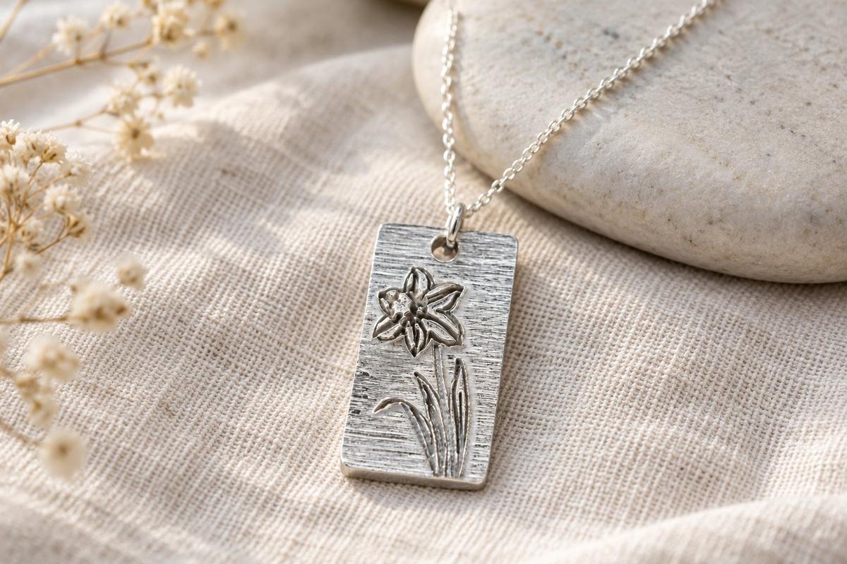 Tin 10th Wedding Anniversary Daffodil Pendant (made from pure tin content)