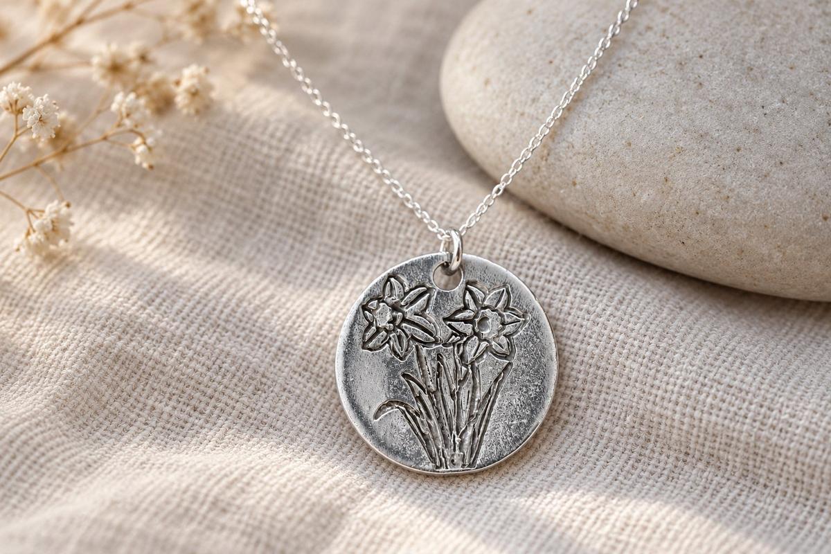 Tin 10th Wedding Anniversary Daffodil Pendant (made from pure tin content)