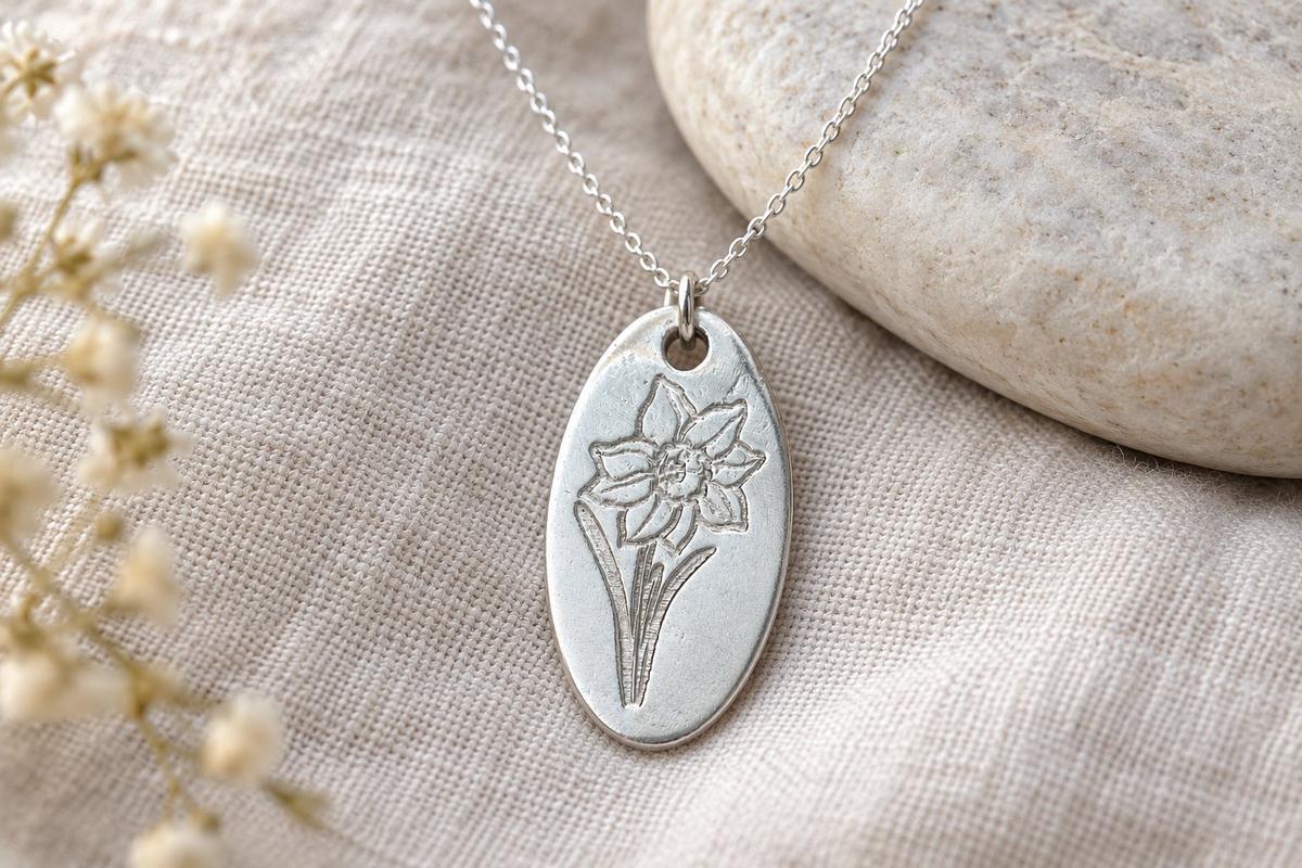 Tin 10th Wedding Anniversary Daffodil Pendant (made from pure tin content)