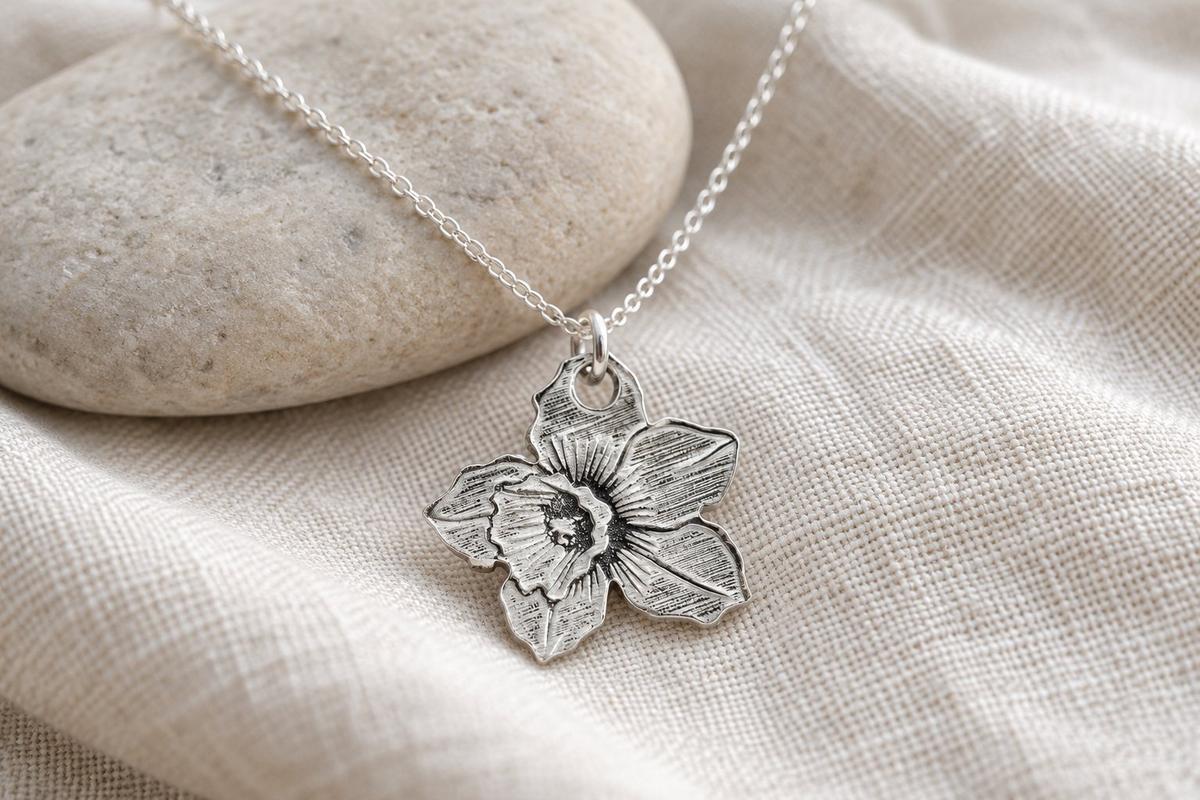 Tin 10th Wedding Anniversary Daffodil Pendant (made from pure tin content)