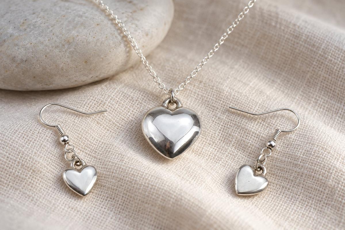 Tin Heart Jewelry Set – 10th Anniversary Gift, Sterling Silver