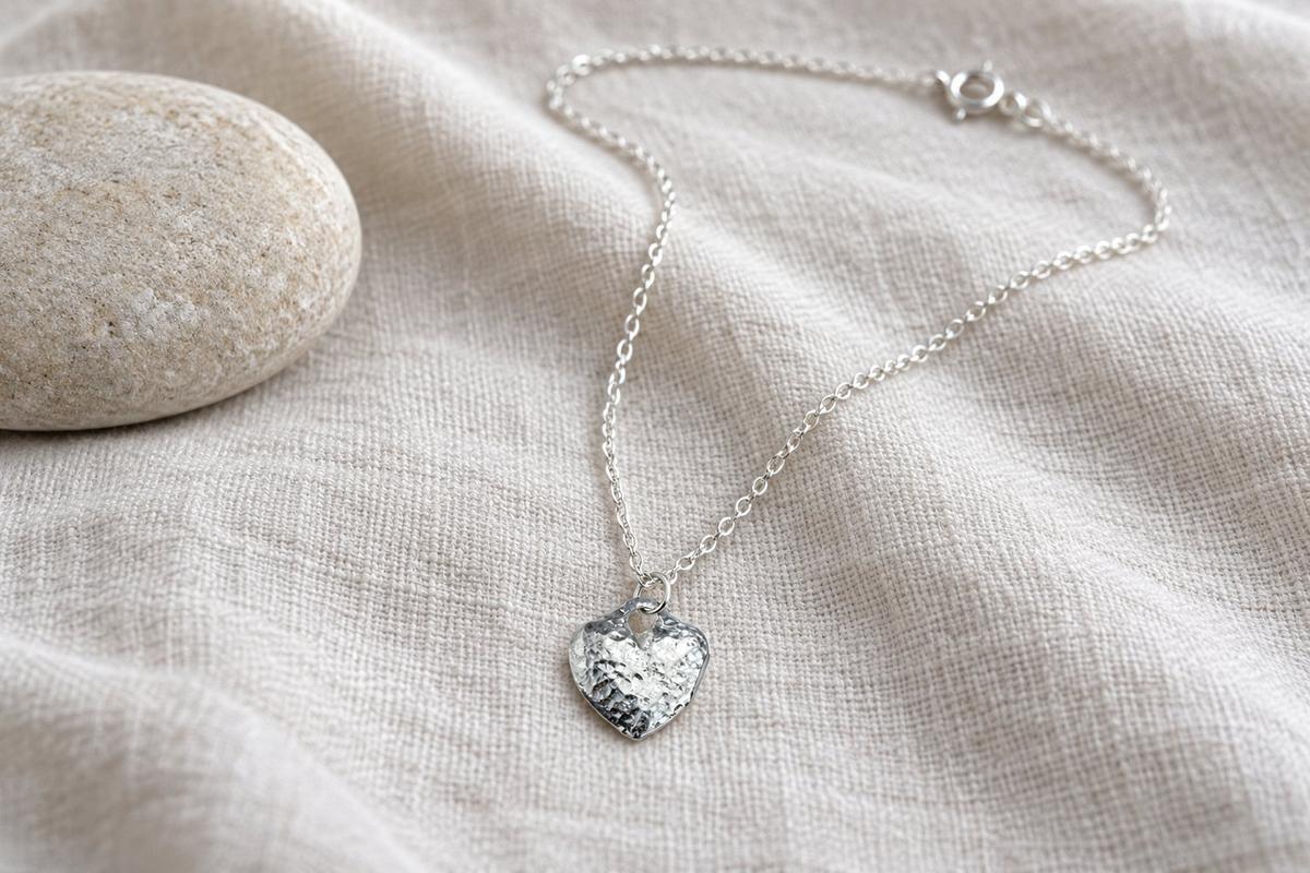 Tin Heart Pendant Necklace – 10th Anniversary Gift, Pure Tin