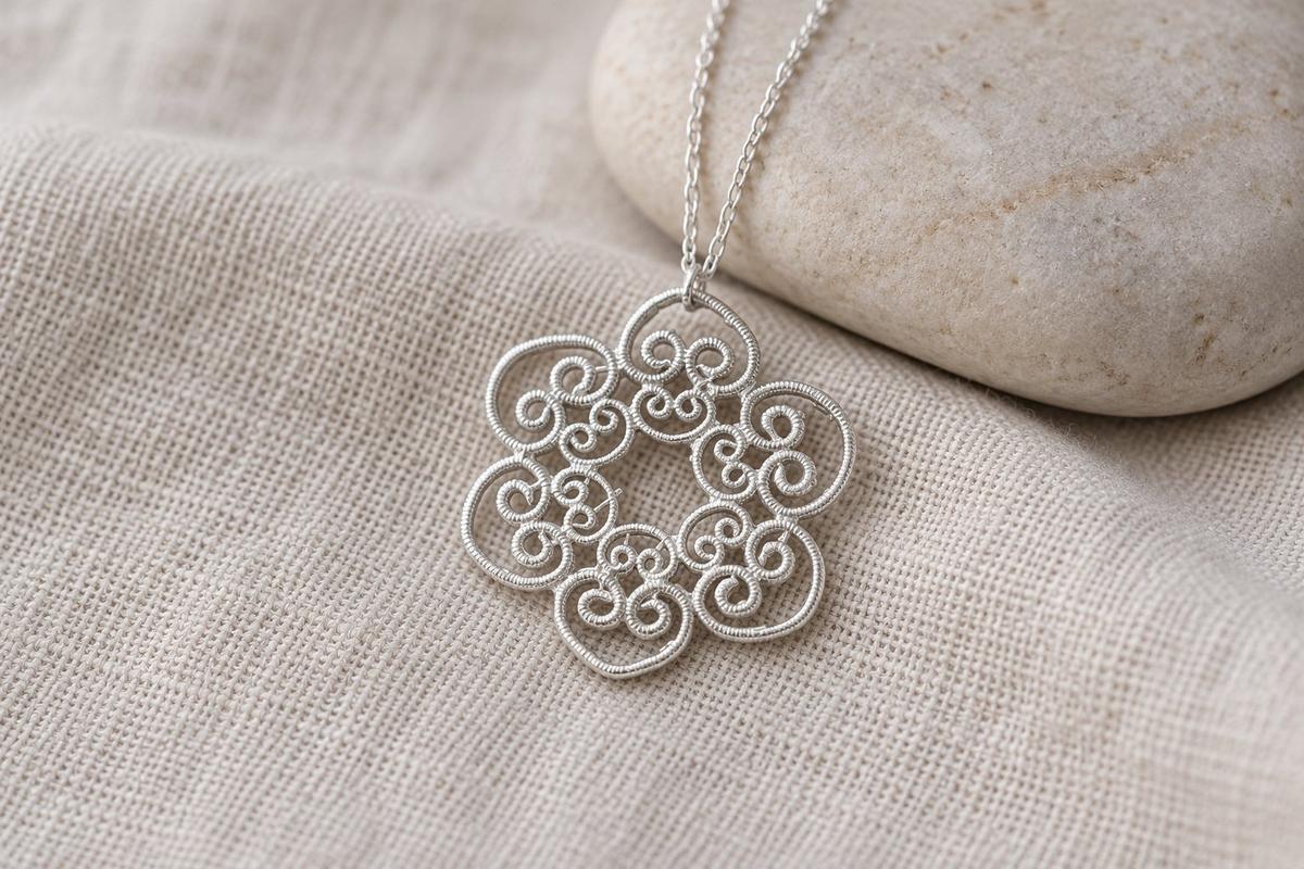 Tin Intricate Flower Swirl Design Pendant/Necklace. 10th Wedding Anniversary. Birthday.