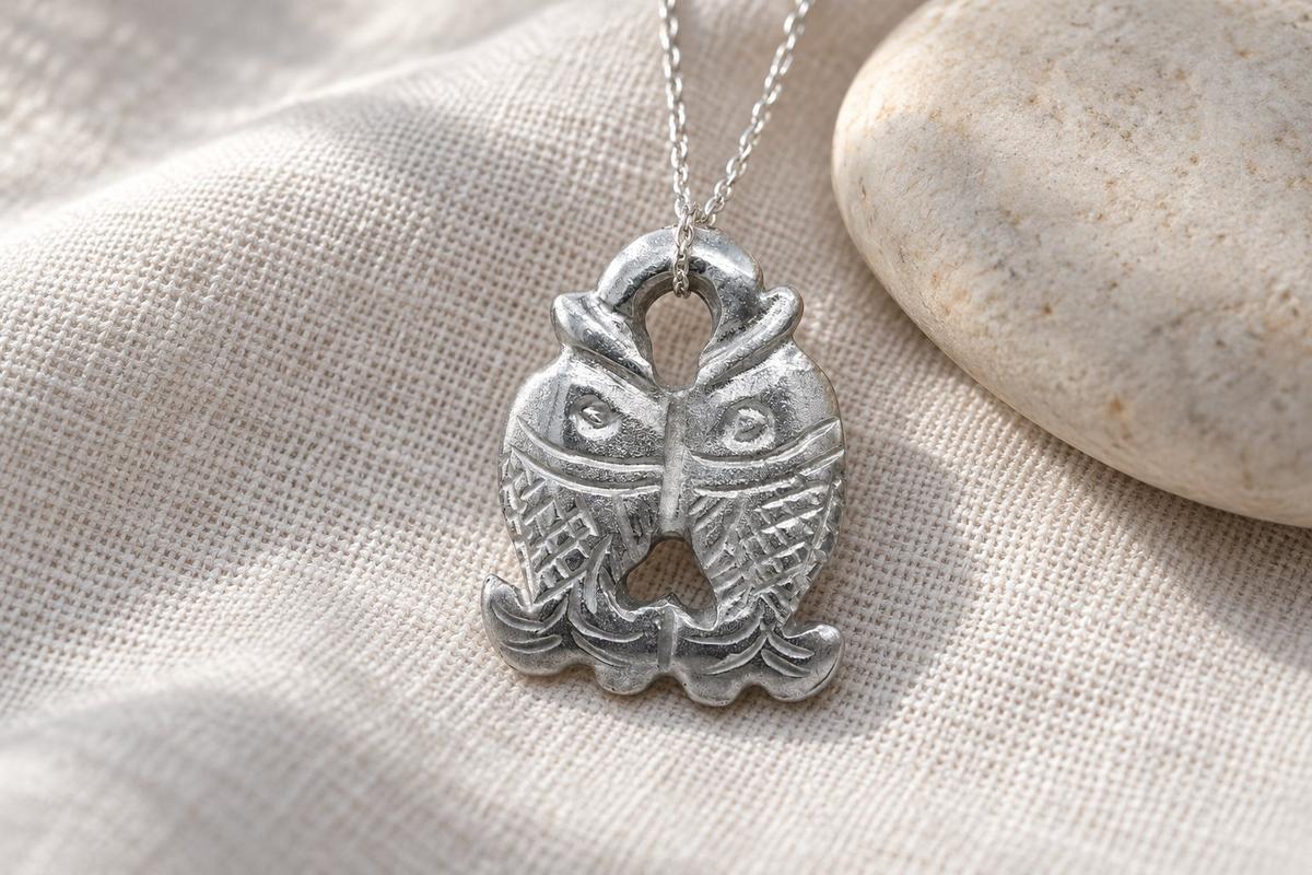 Tin Twin Fish Pendant/Necklace - 10th Wedding Anniversary. Birthday.